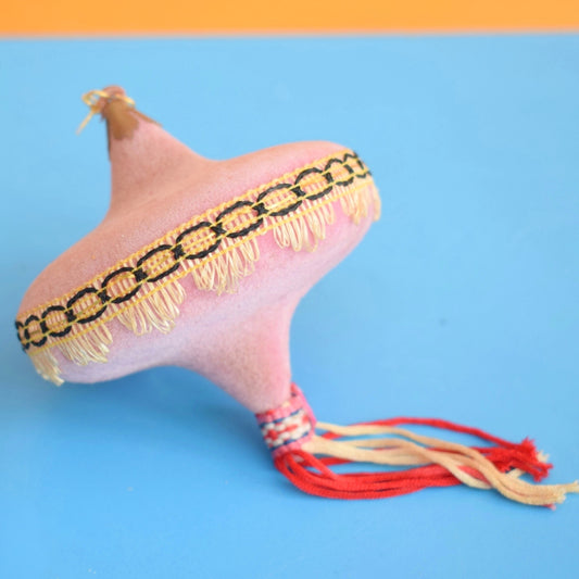 Vintage 1970s Christmas Baubles / Decorations x2 - Pink Flocked / Rainbow Sequin