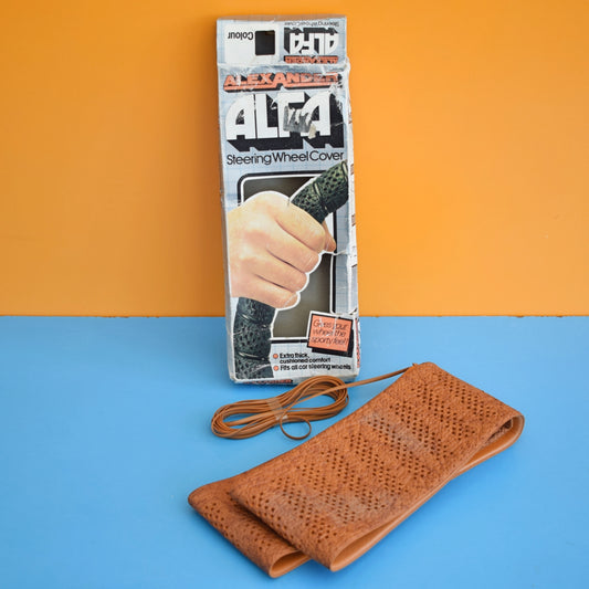 Vintage 1980s Car Steering Wheel Cover- Brown Lace Up