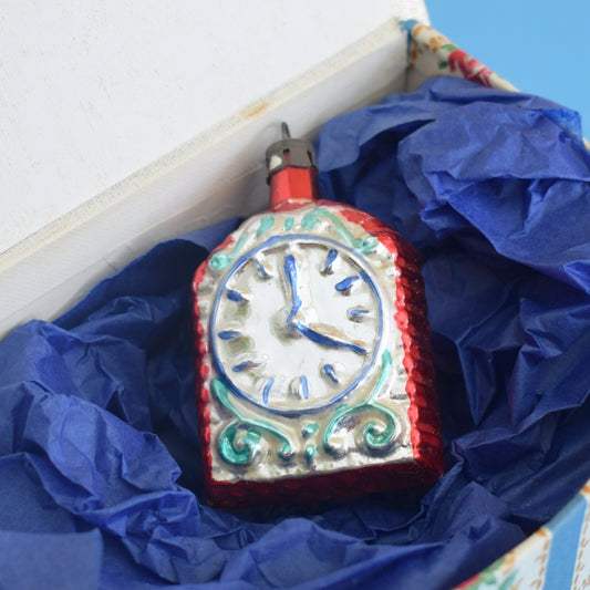 Vintage 1950s Fine Glass Clock Decoration & Box