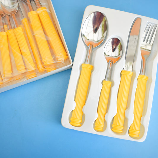 Vintage 1980s Plastic Cutlery Set - Boxed - Yellow