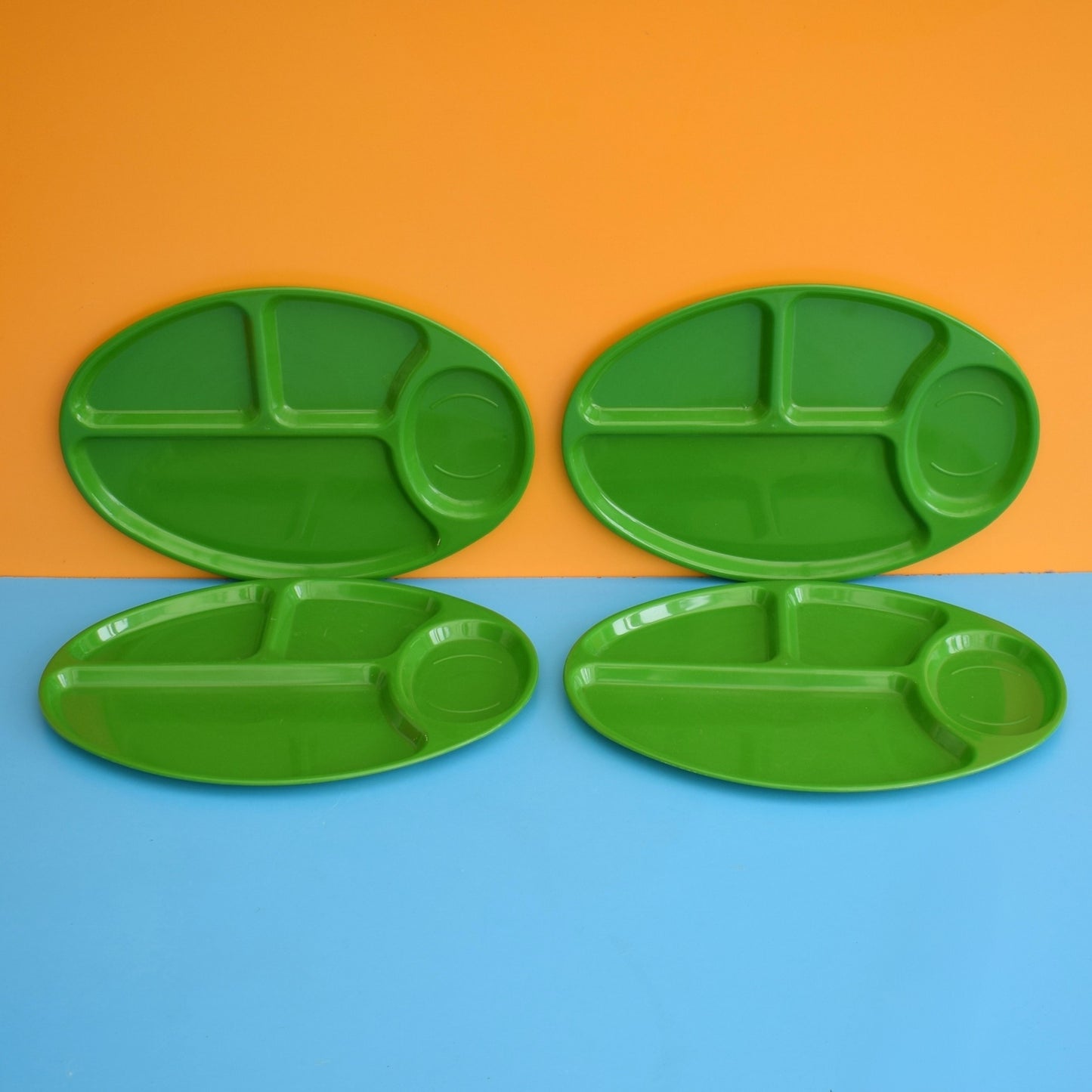 Vintage 1980s Plastic Trays / TV Plates - American - Green