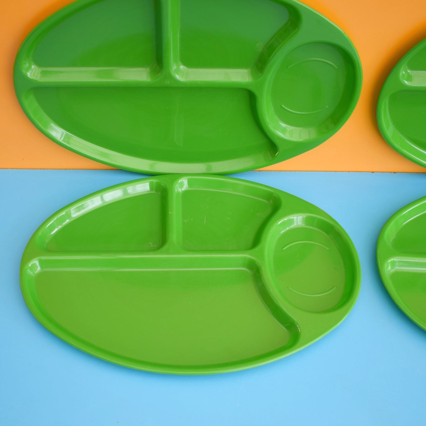 Vintage 1980s Plastic Trays / TV Plates - American - Green