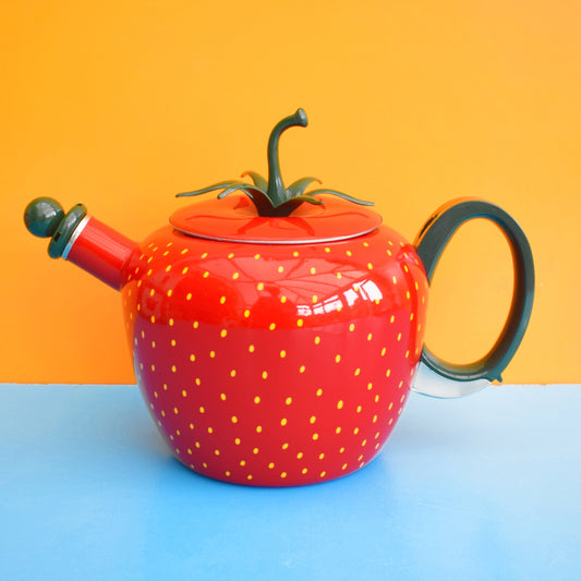 Vintage 1990s Copco Enamel Kettle - Strawberry Shaped - Boxed .
