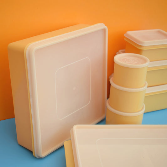 Vintage 1970s Plastic Tupperware Style Containers - Yellow - Crownware by Pineapple Retro