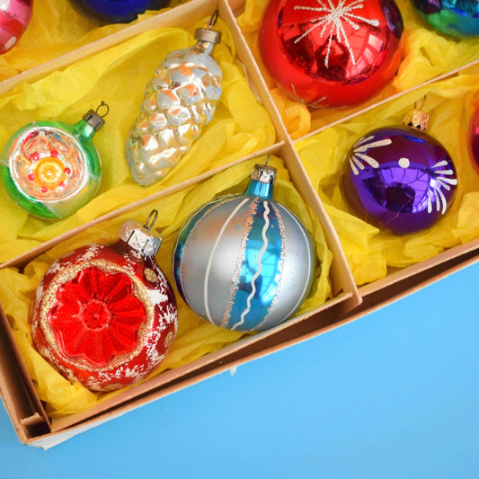 Vintage Mixed 1950s-90s Glass Christmas Baubles - Boxed