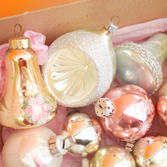 Vintage 1970s Glass Christmas Baubles / Decorations - Unicorn Pastel Colours .