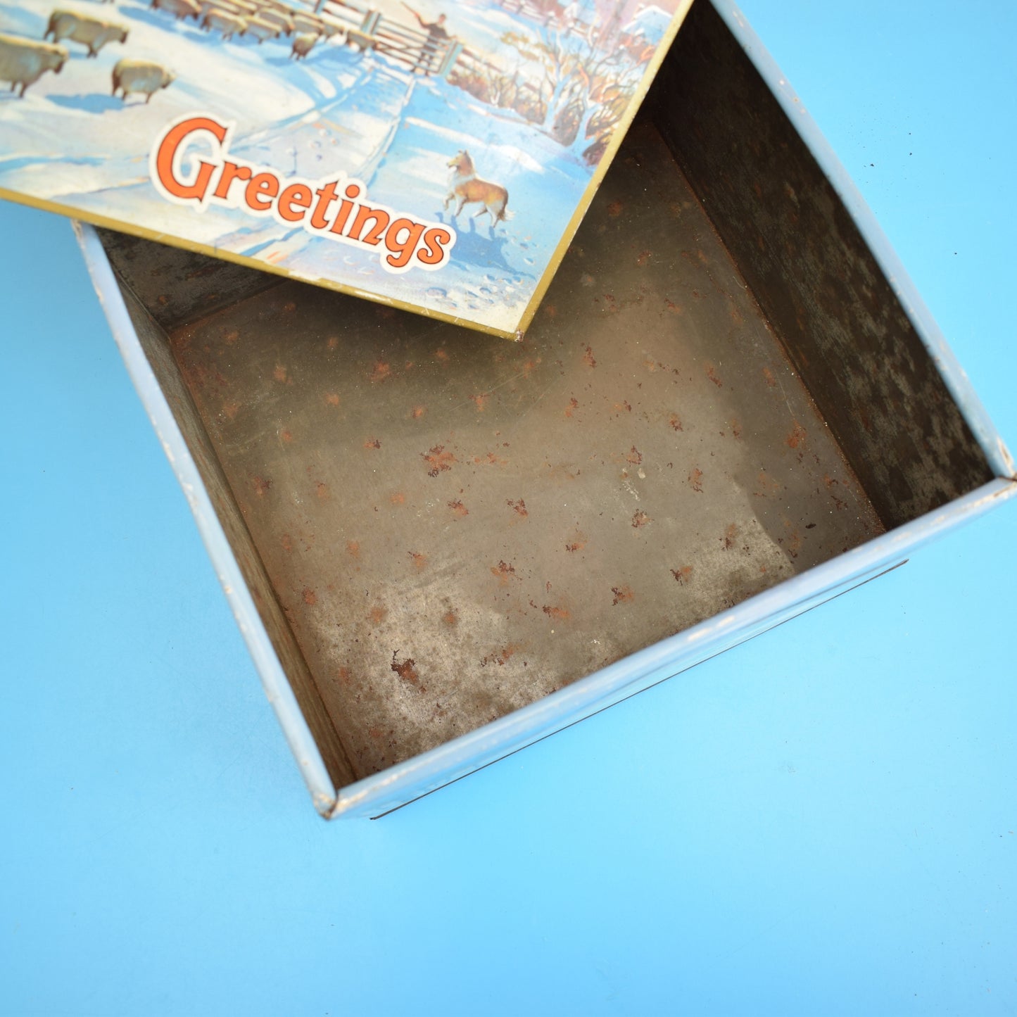 Vintage 1950s Christmas Biscuit Tin - Snow Scene