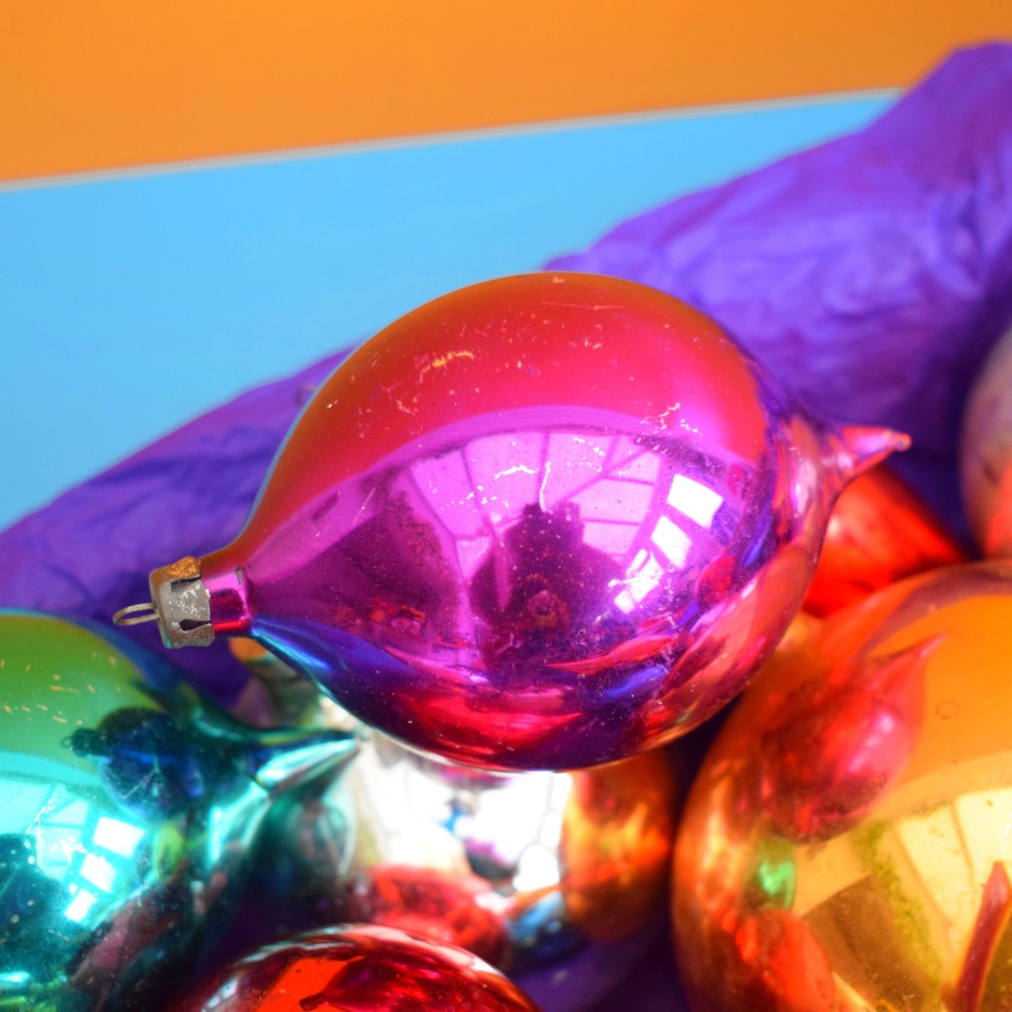 Vintage 1970s Glass Christmas Baubles - Large Tear Drops / Balls