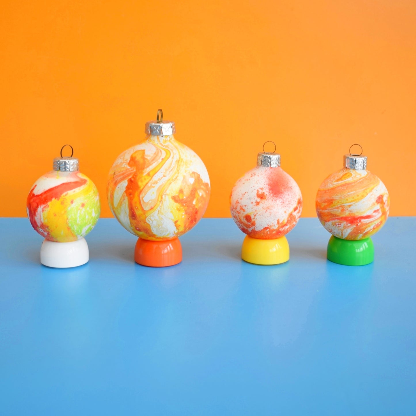 Vintage 1970s Glass Christmas Baubles - Hydro Dipped - Orange & Yellow