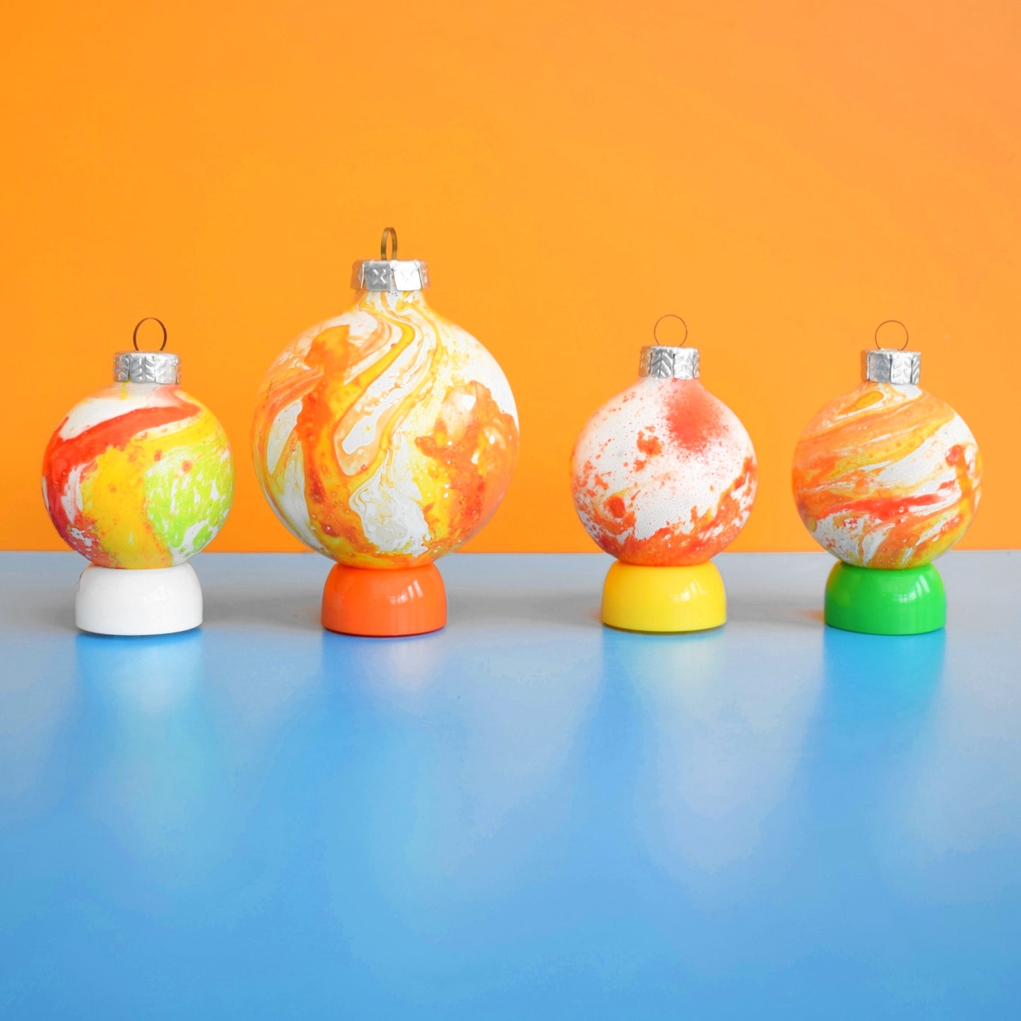 Vintage 1970s Glass Christmas Baubles - Hydro Dipped - Orange & Yellow