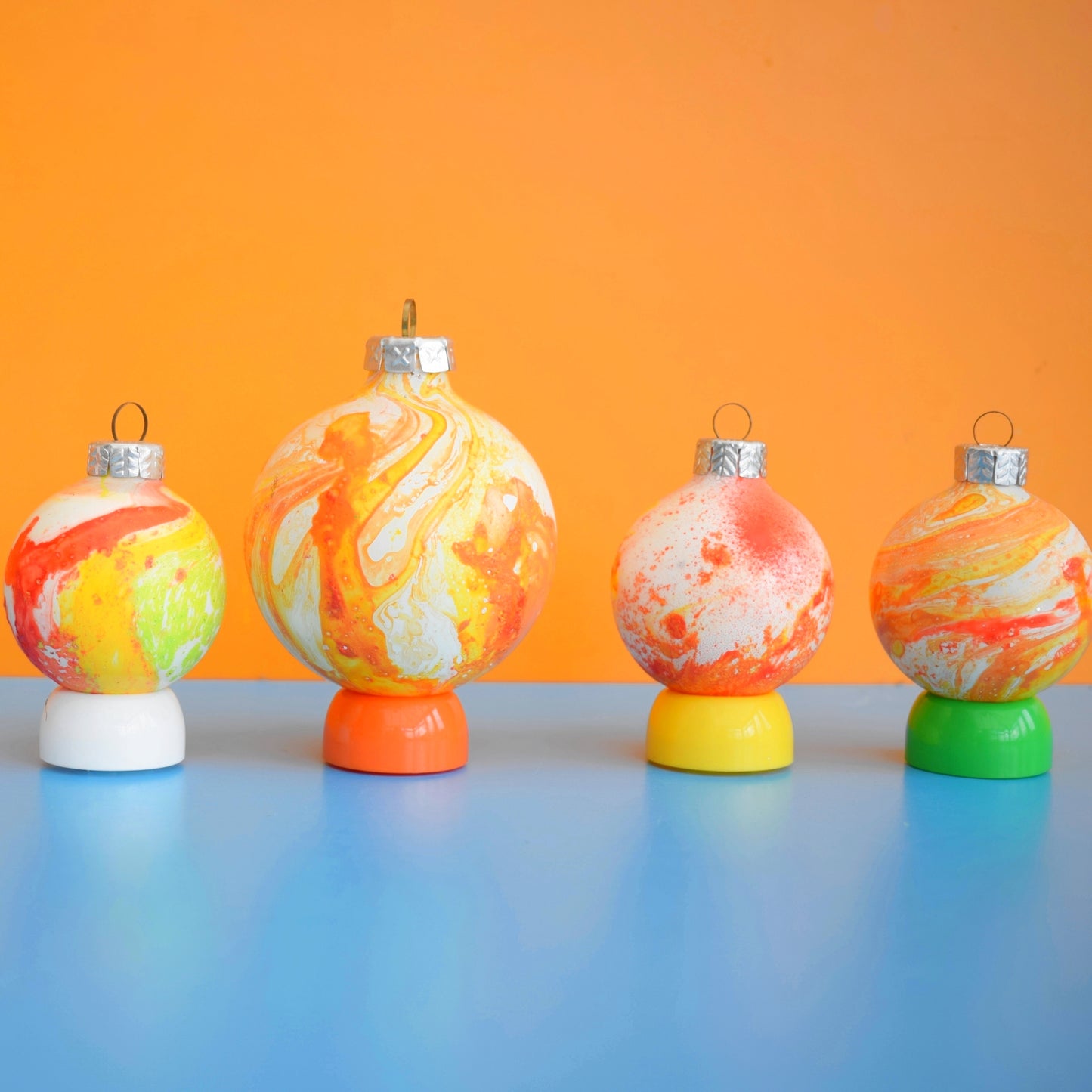 Vintage 1970s Glass Christmas Baubles - Hydro Dipped - Orange & Yellow