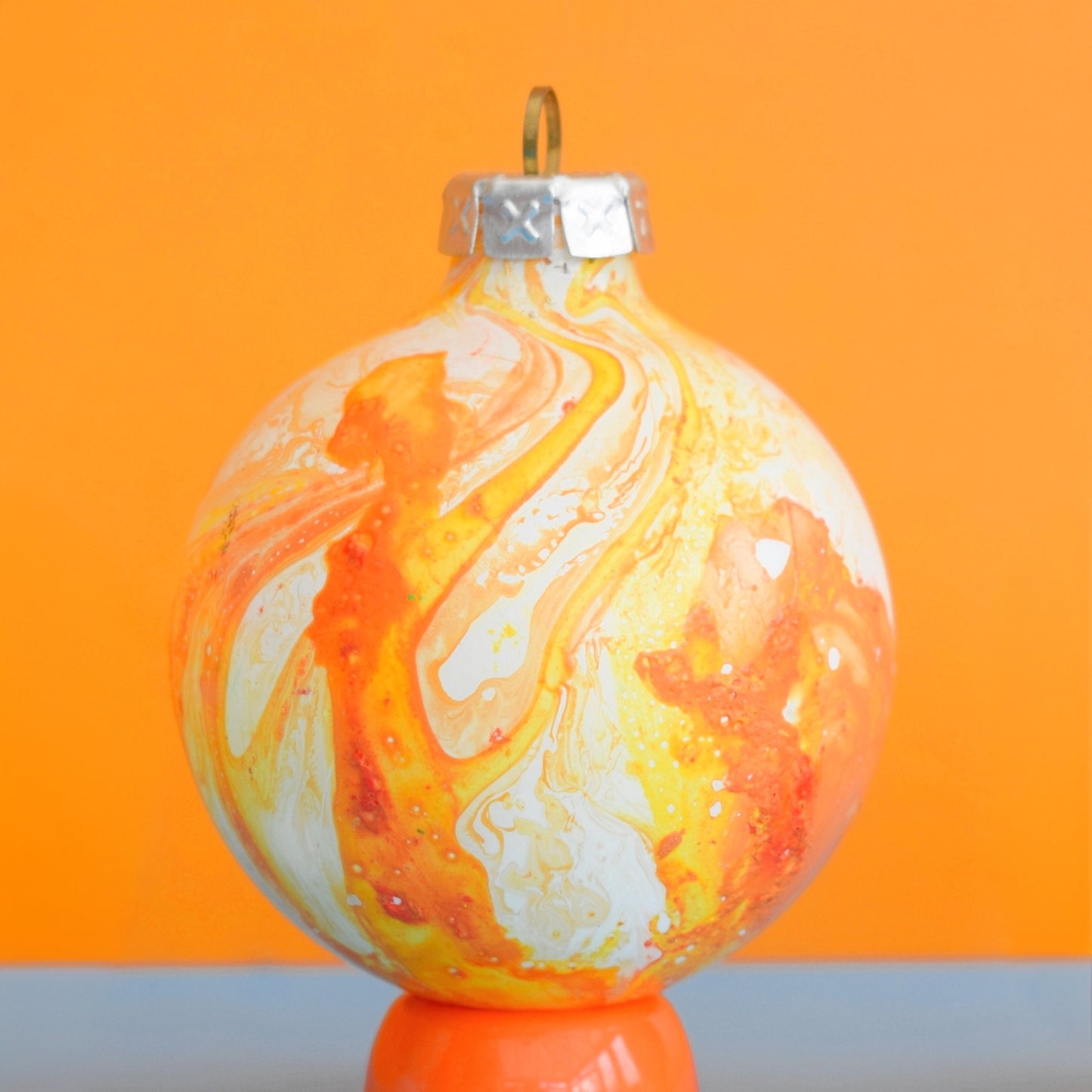 Vintage 1970s Glass Christmas Baubles - Hydro Dipped - Orange & Yellow
