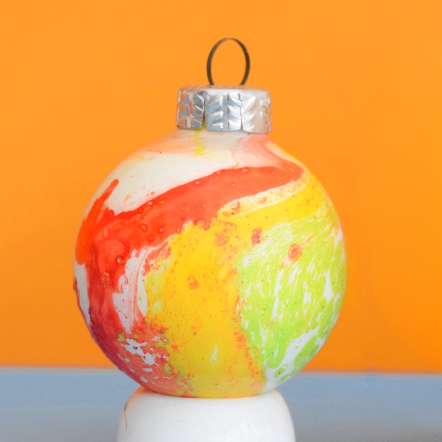 Vintage 1970s Glass Christmas Baubles - Hydro Dipped - Orange & Yellow