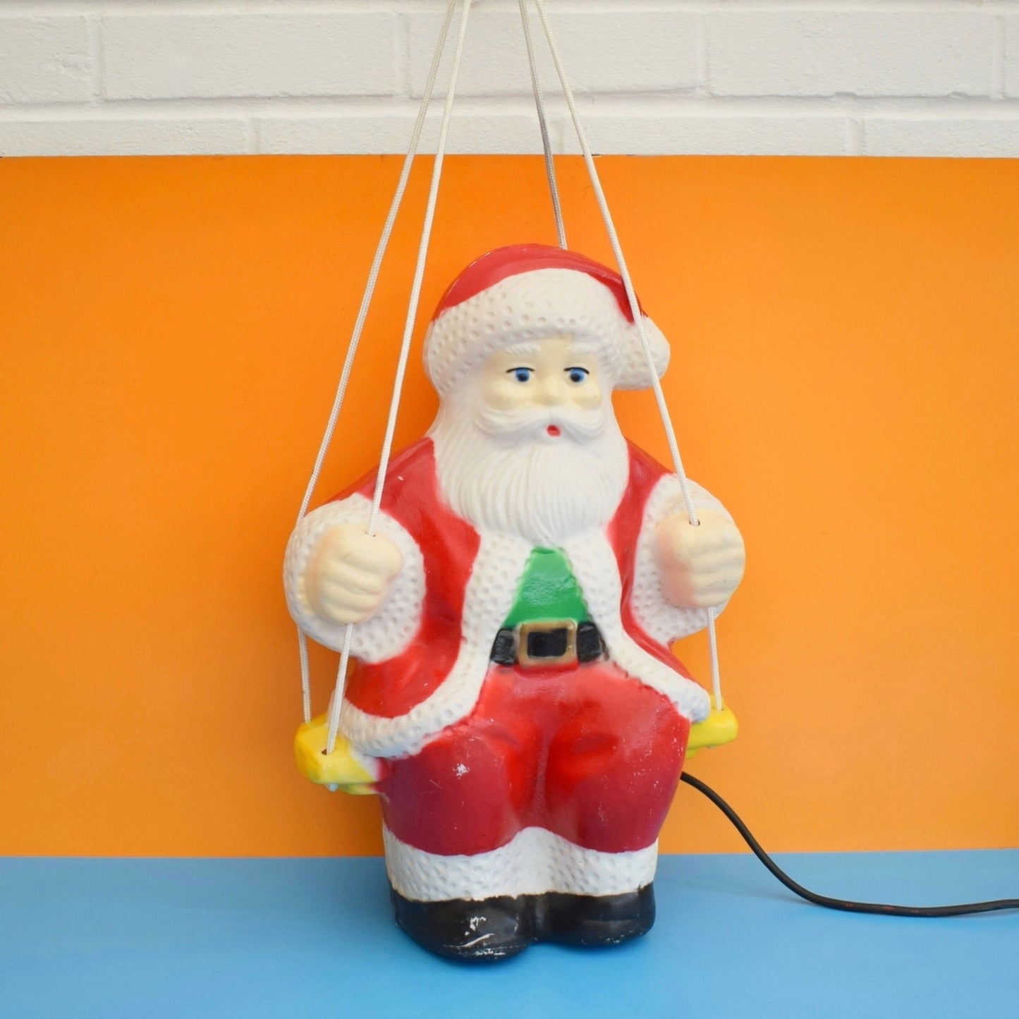 Vintage 1980s Mould Blown Hanging Santa Light