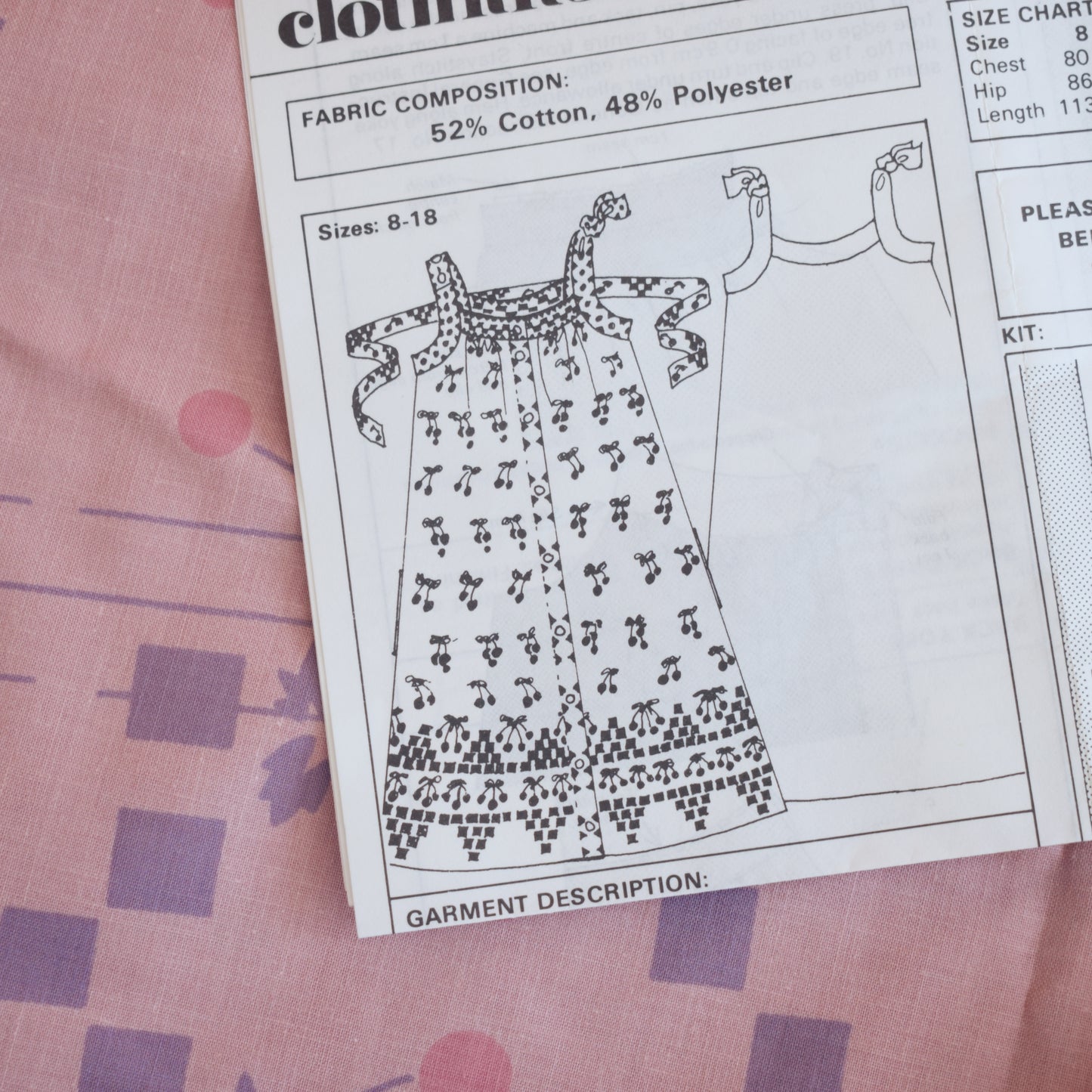 Vintage 1970s Clothkits Adult Sundress KIT - Cherries - Pink