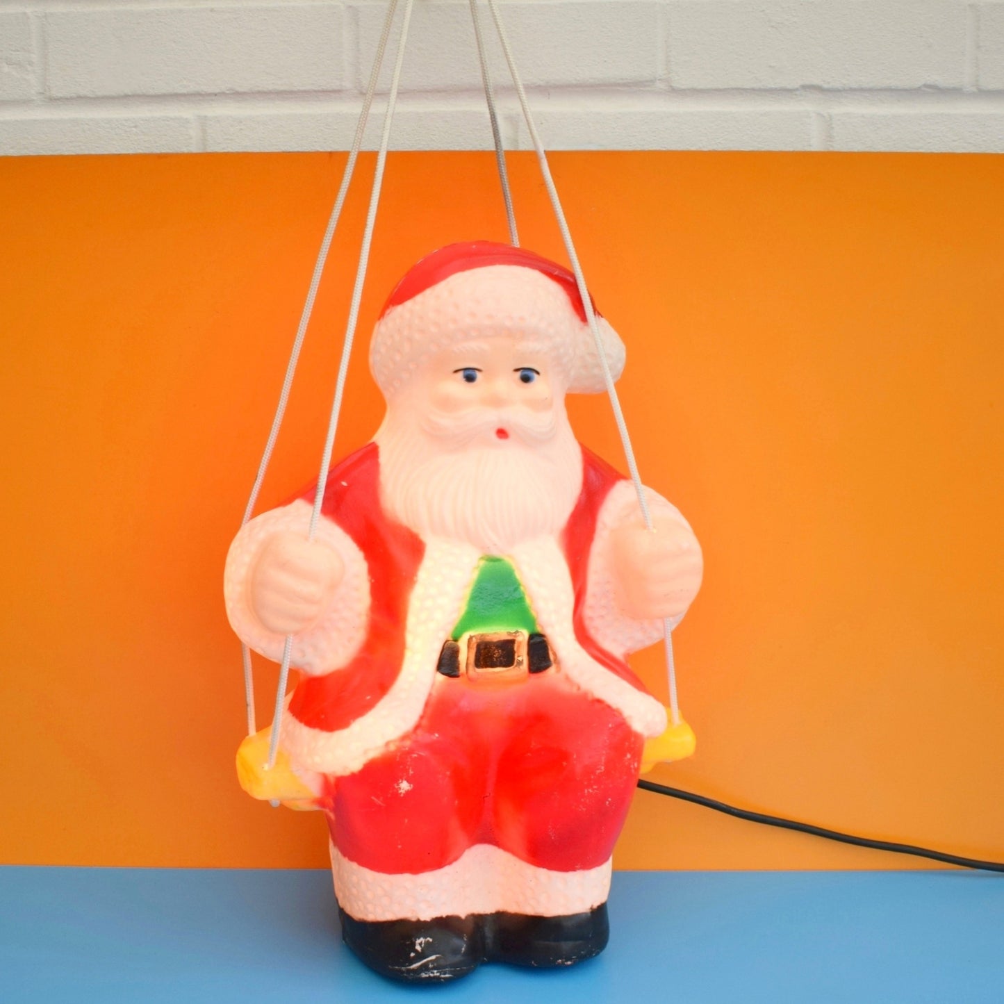 Vintage 1980s Mould Blown Hanging Santa Light