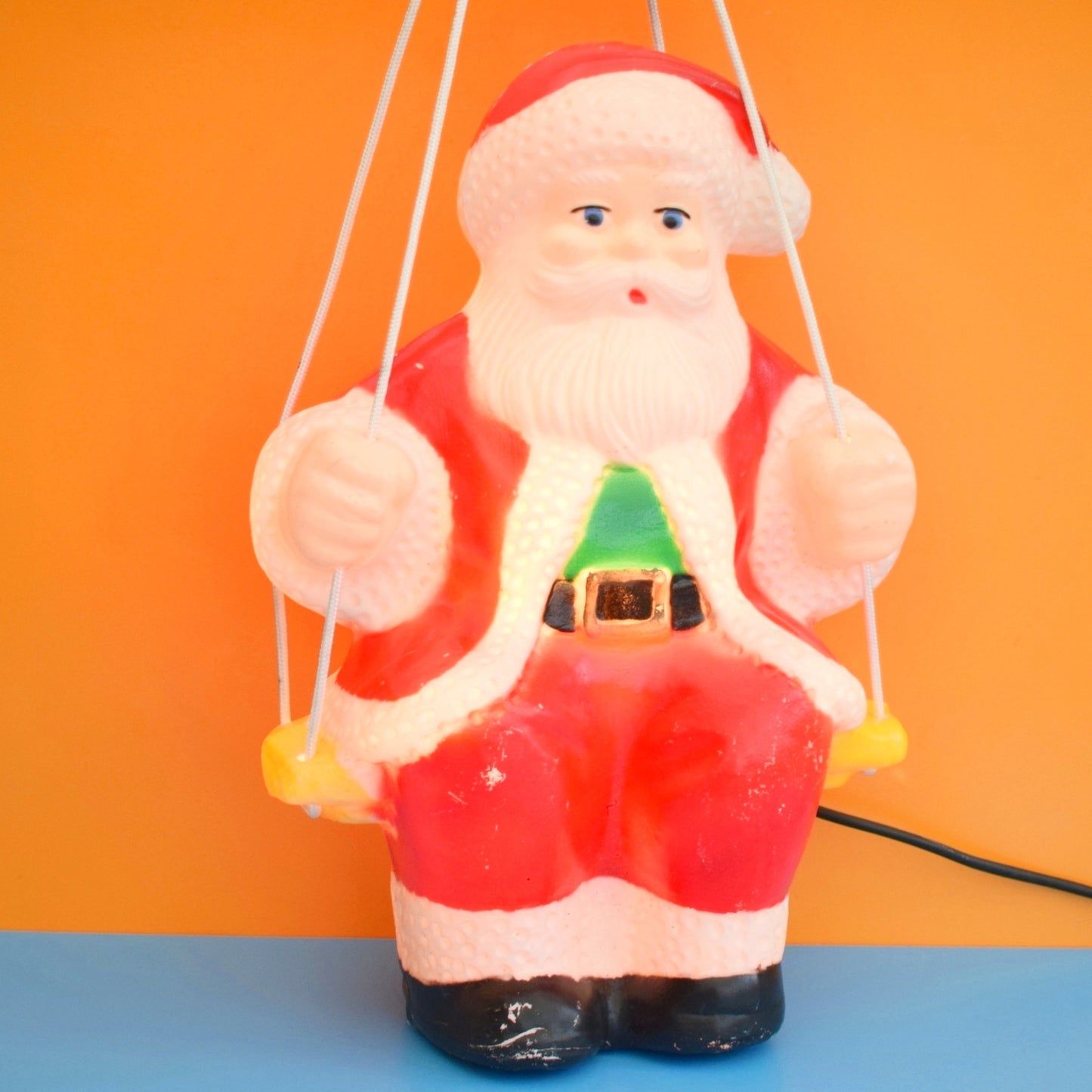Vintage 1980s Mould Blown Hanging Santa Light