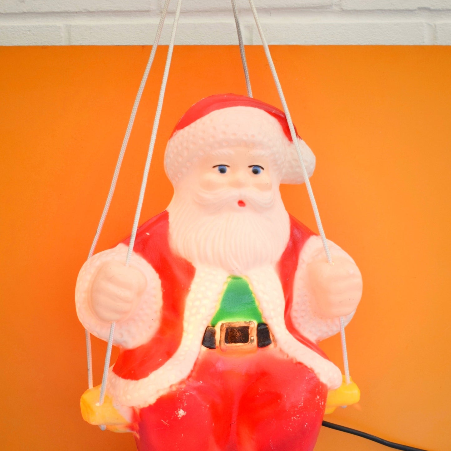Vintage 1980s Mould Blown Hanging Santa Light