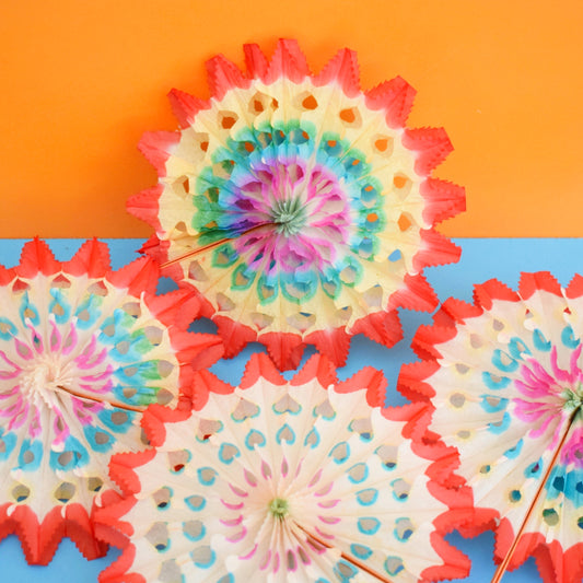 Vintage 1950s Paper Honeycomb Fan Decorations x4