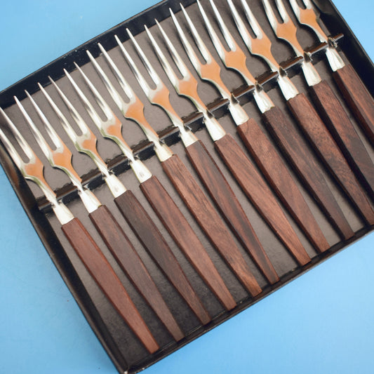 Vintage 1960s Little Forks- Unusual Wooden Handles- Boxed