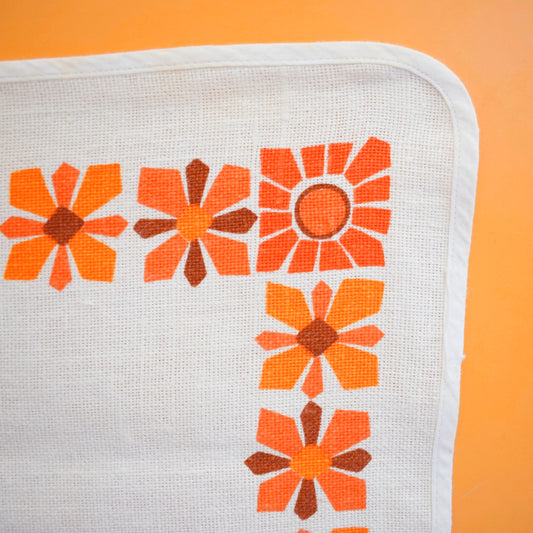 Vintage 1960s Linen Placemats x4 - Orange Flowers by Pineapple Retro