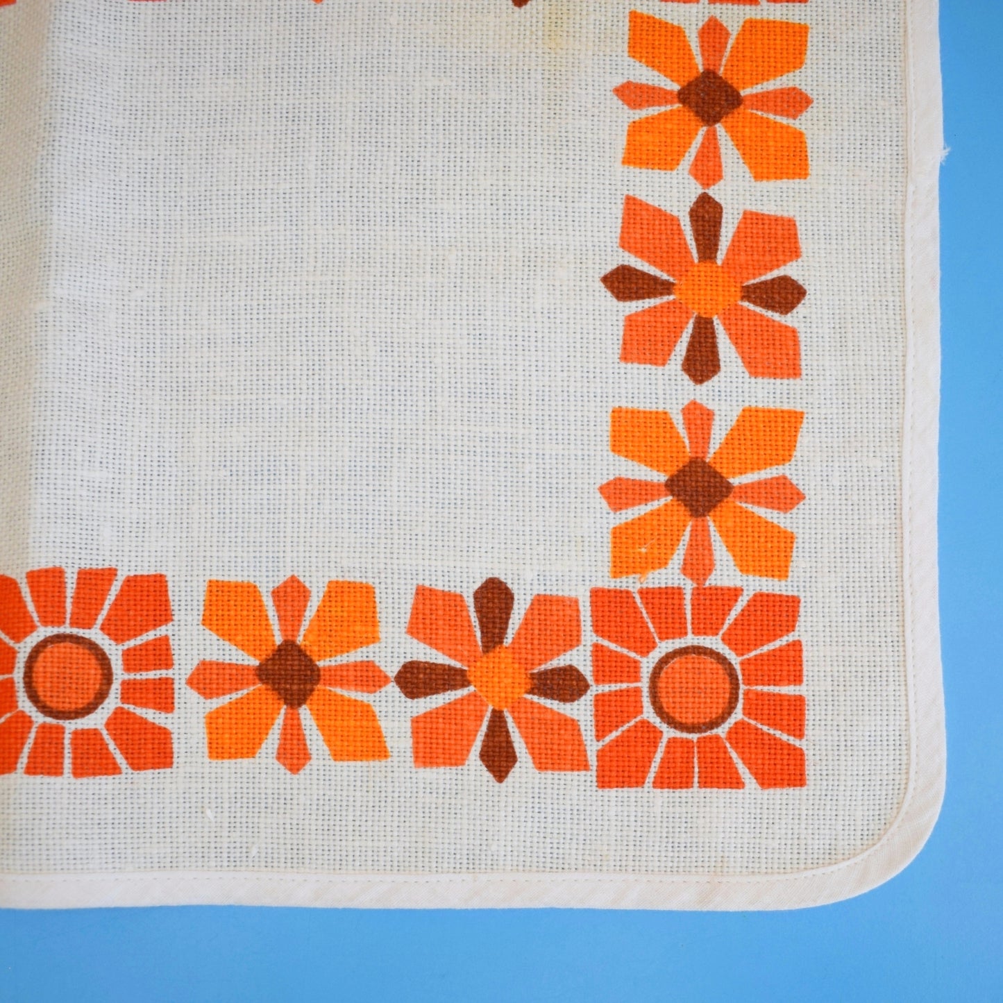 Vintage 1960s Linen Placemats x4 - Orange Flowers by Pineapple Retro
