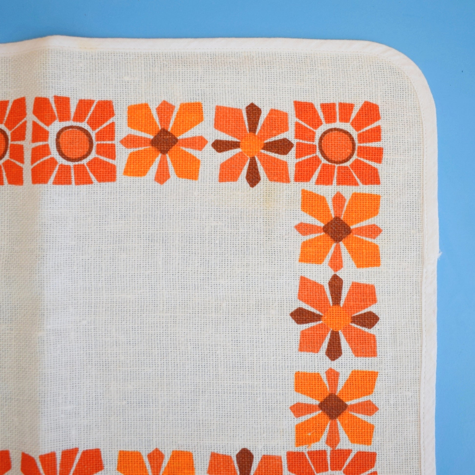 Vintage 1960s Linen Placemats x4 - Orange Flowers by Pineapple Retro