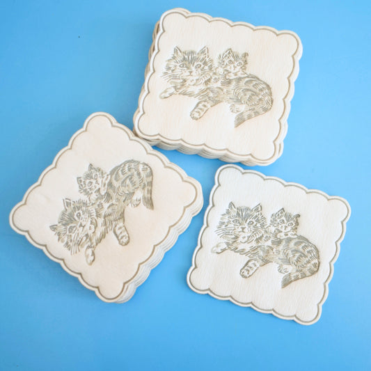 Vintage 1960s Kitsch Paper Coasters - Cat/ Kittens x13
