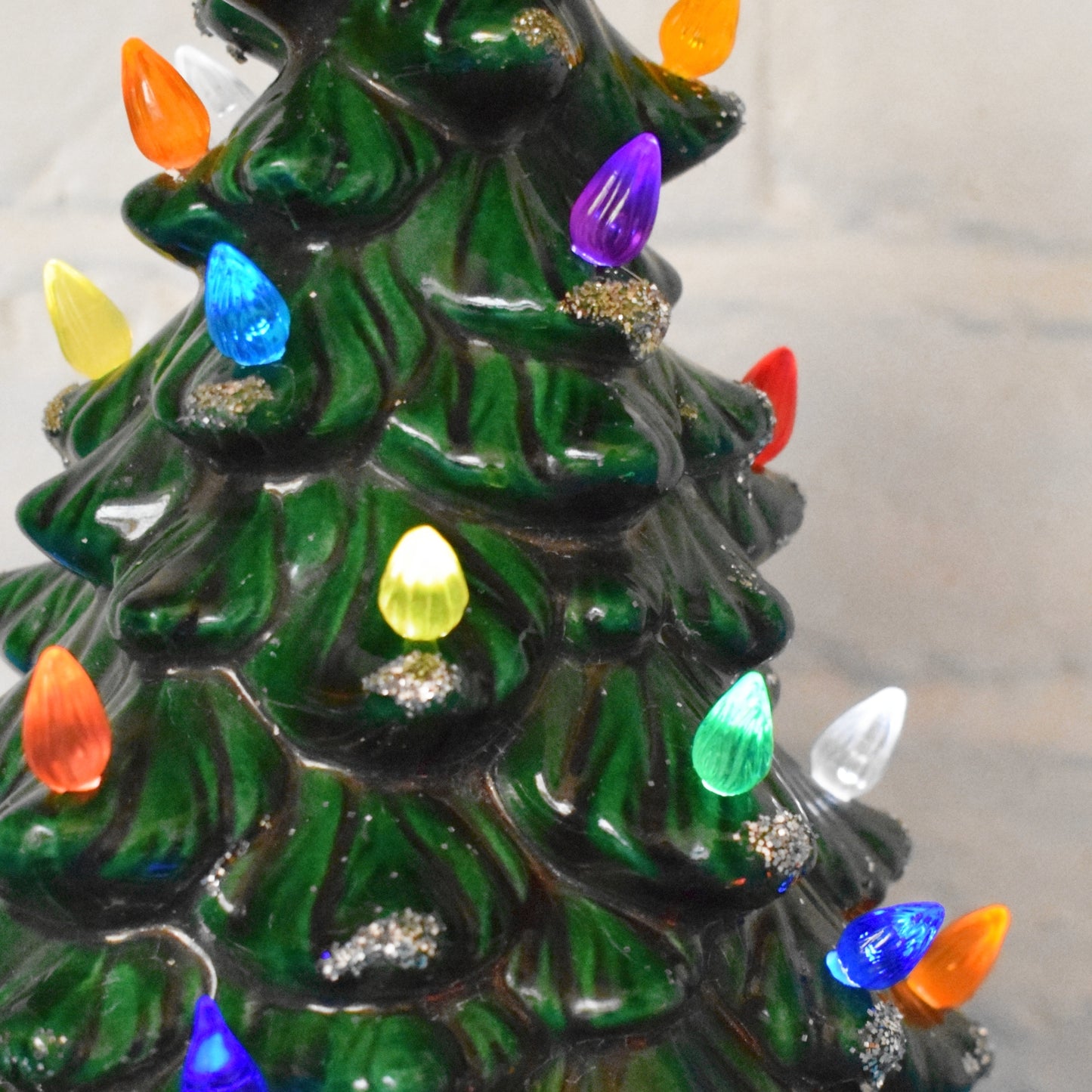 Vintage 1990s Mini Ceramic Christmas Tree Lamp - Rainbow Bulbs