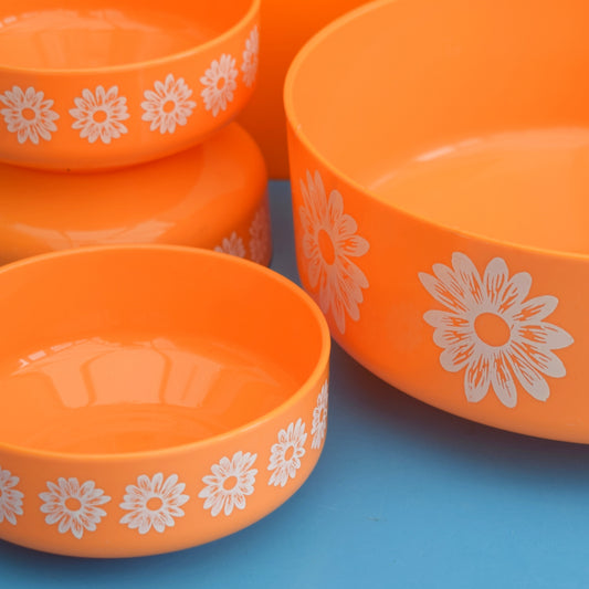 Vintage 1970s Italian Plastic Bowl Set - Cosmoplast Orange