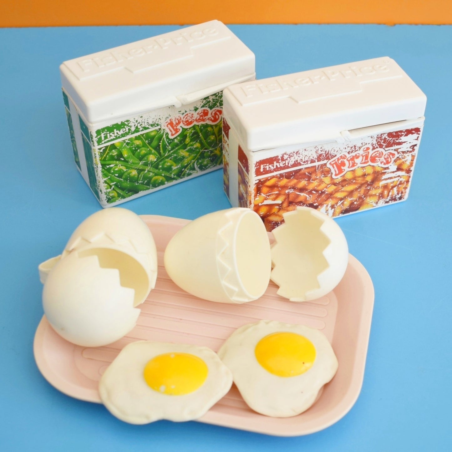 Vintage 1980s Fisher Price Play Food - Peas, Chips, Eggs  - Plastic