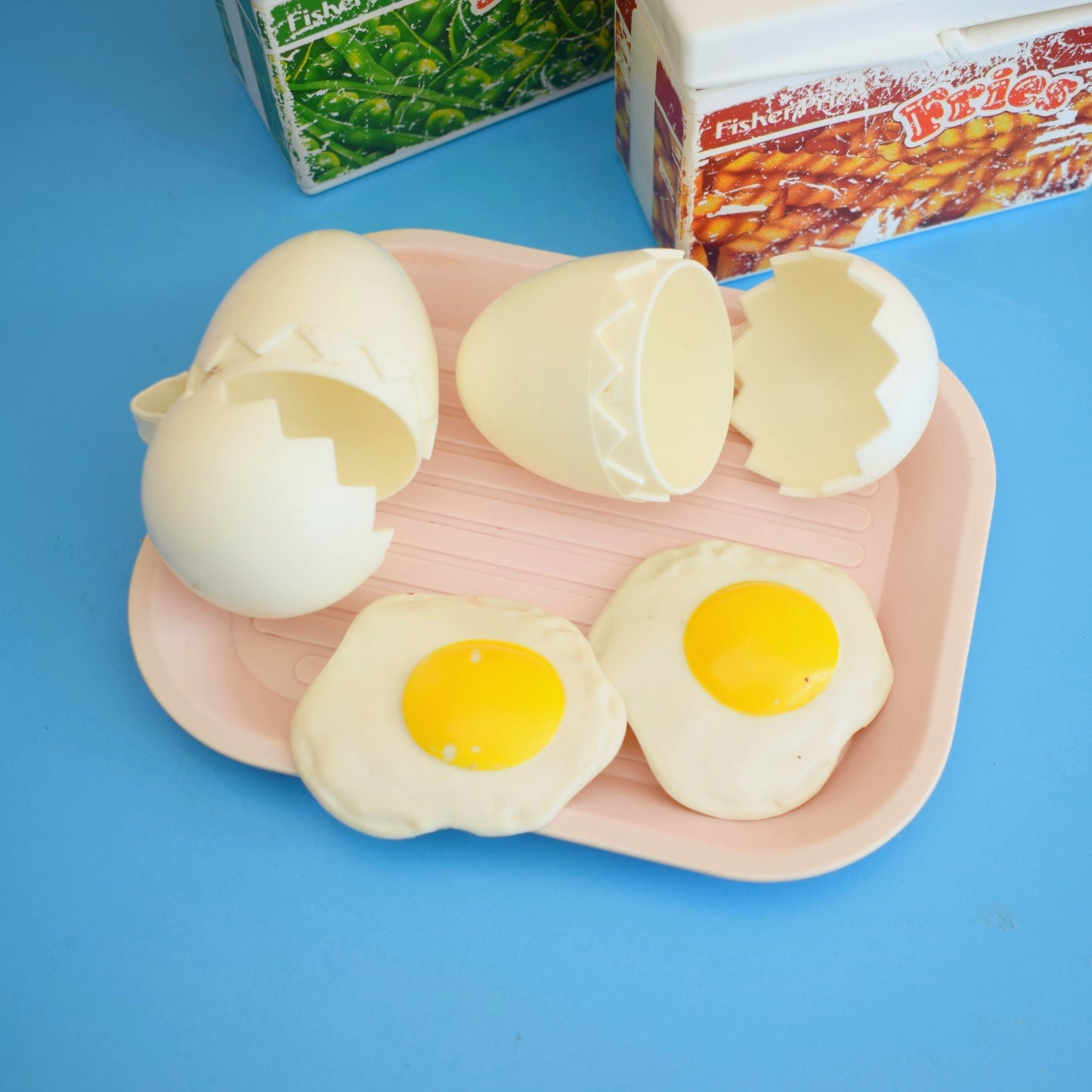 Vintage 1980s Fisher Price Play Food - Peas, Chips, Eggs  - Plastic