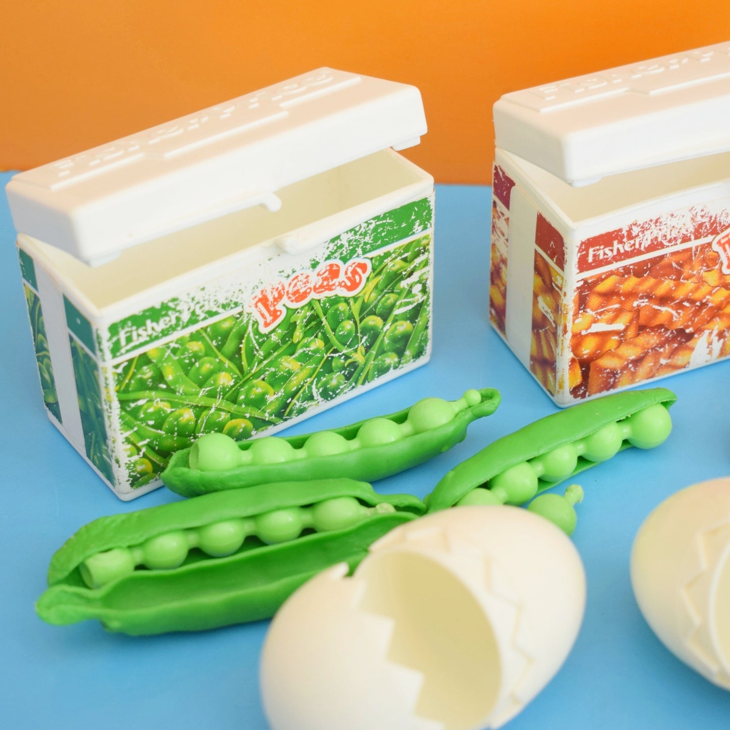 Vintage 1980s Fisher Price Play Food - Peas, Chips, Eggs  - Plastic