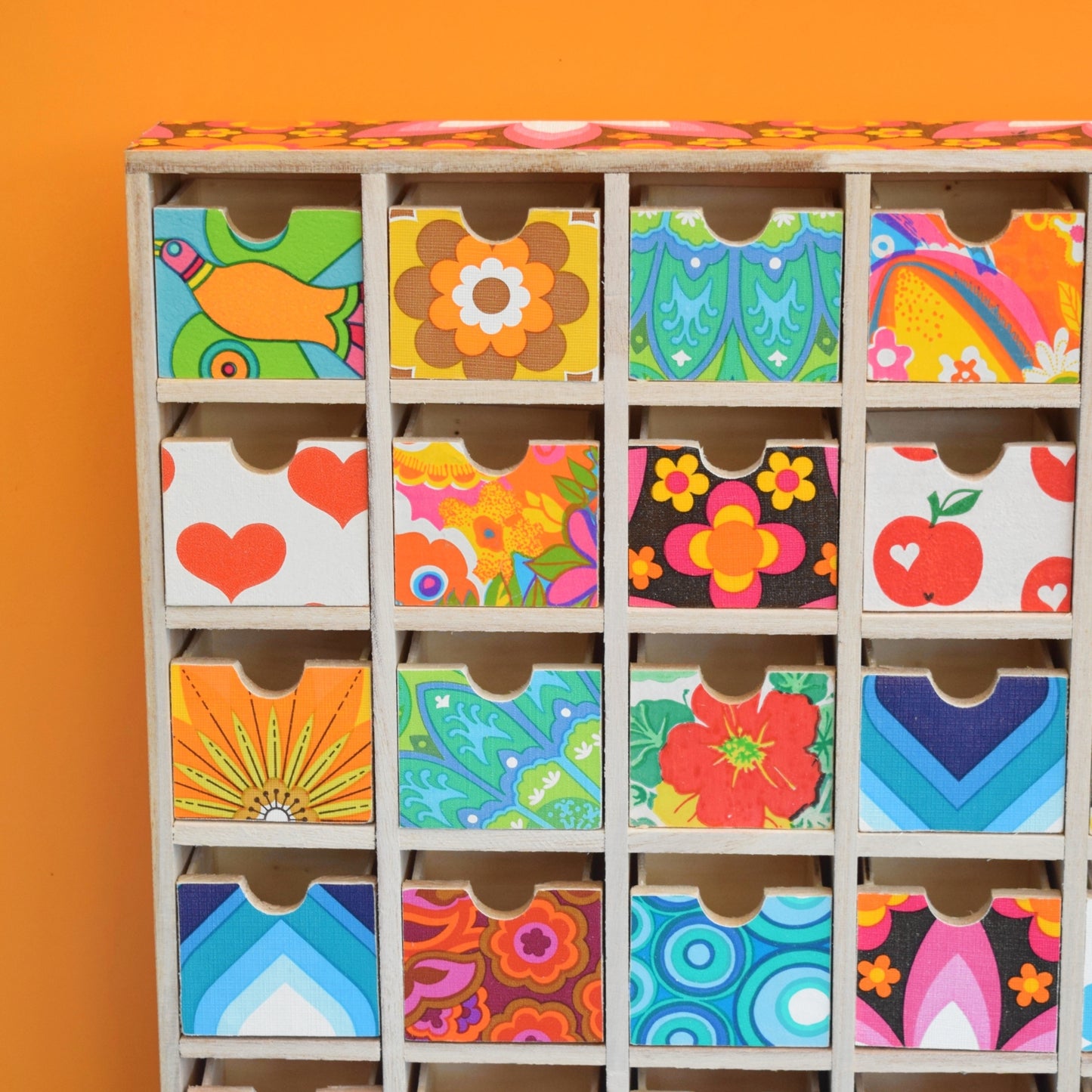 Retro Wooden Multi Drawer Unit - Vintage Wallpapers - Patchwork - Brights