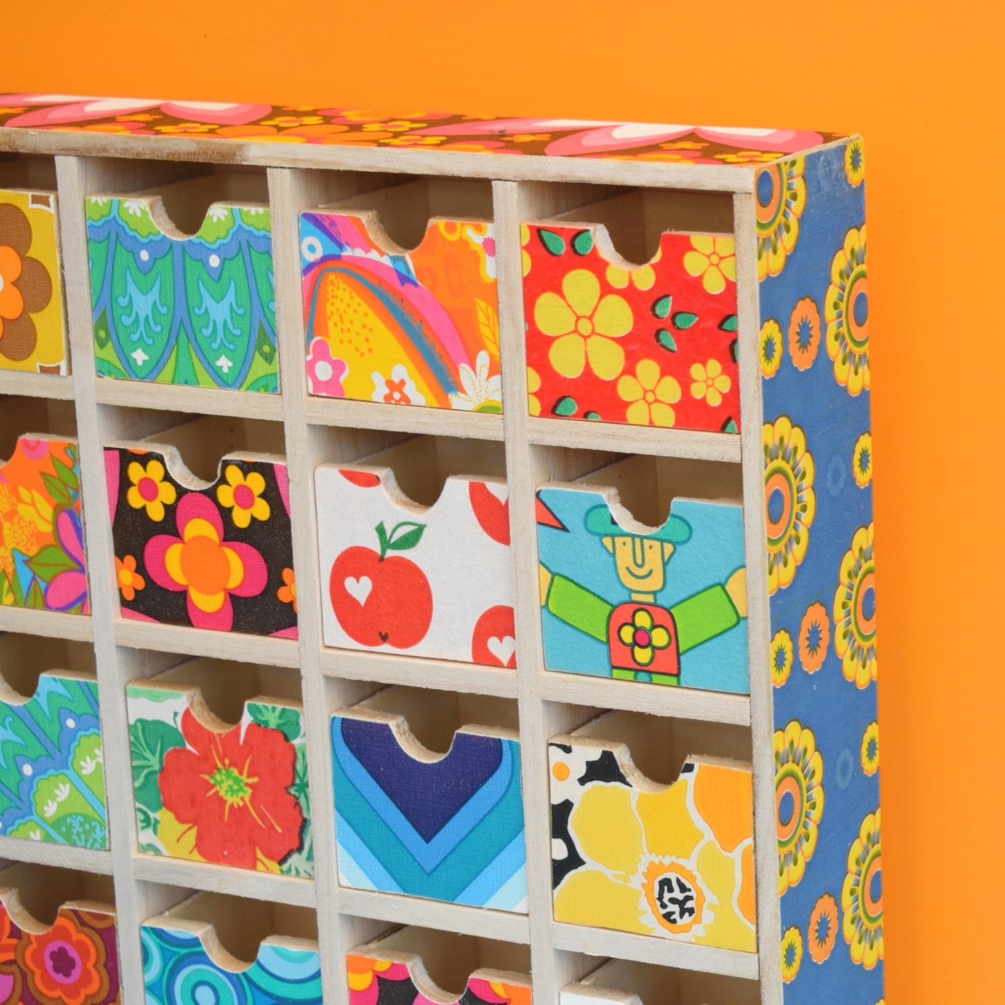 Retro Wooden Multi Drawer Unit - Vintage Wallpapers - Patchwork - Brights