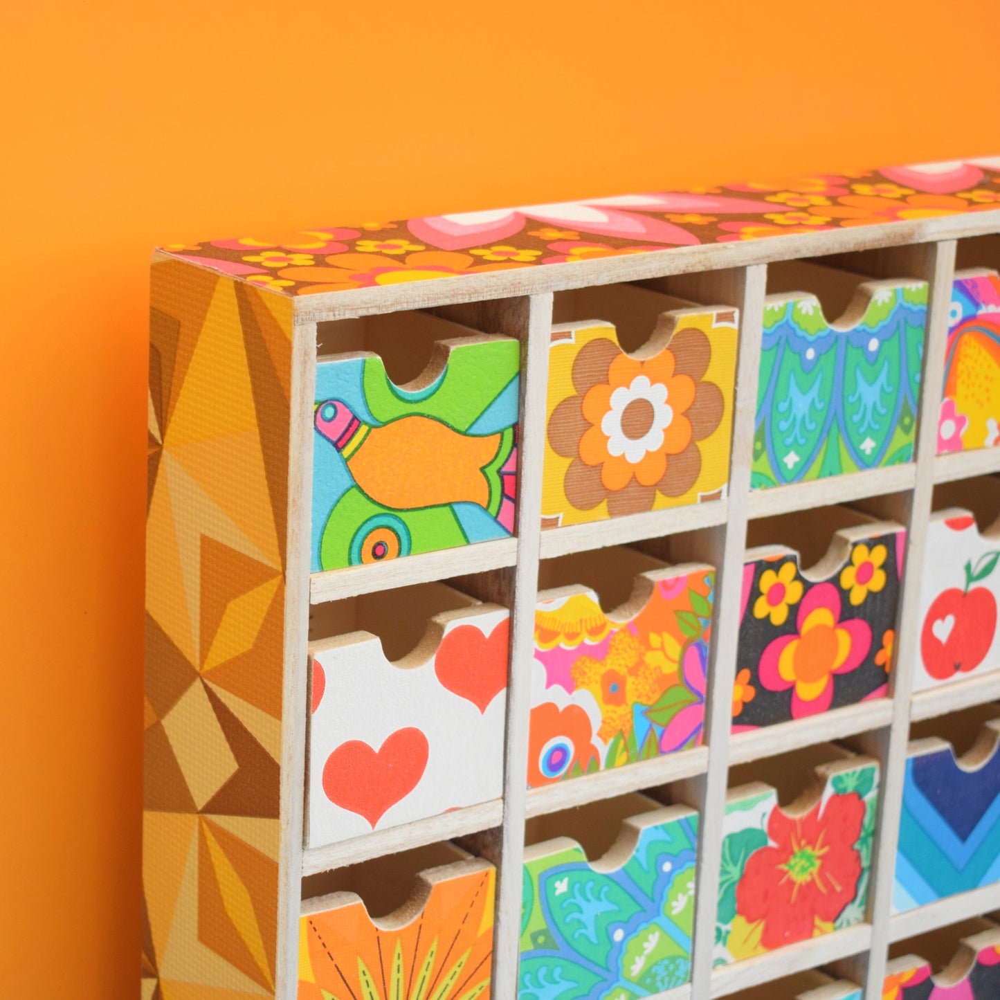 Retro Wooden Multi Drawer Unit - Vintage Wallpapers - Patchwork - Brights