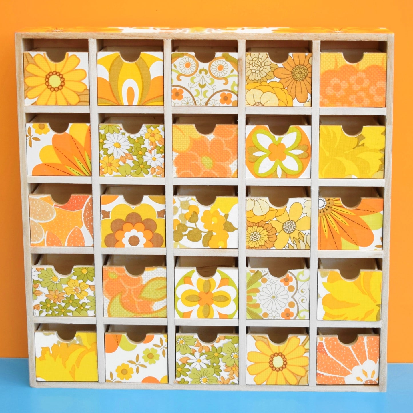 Retro Wooden Multi Drawer Unit - Vintage Wallpapers - Patchwork - Spring Yellows