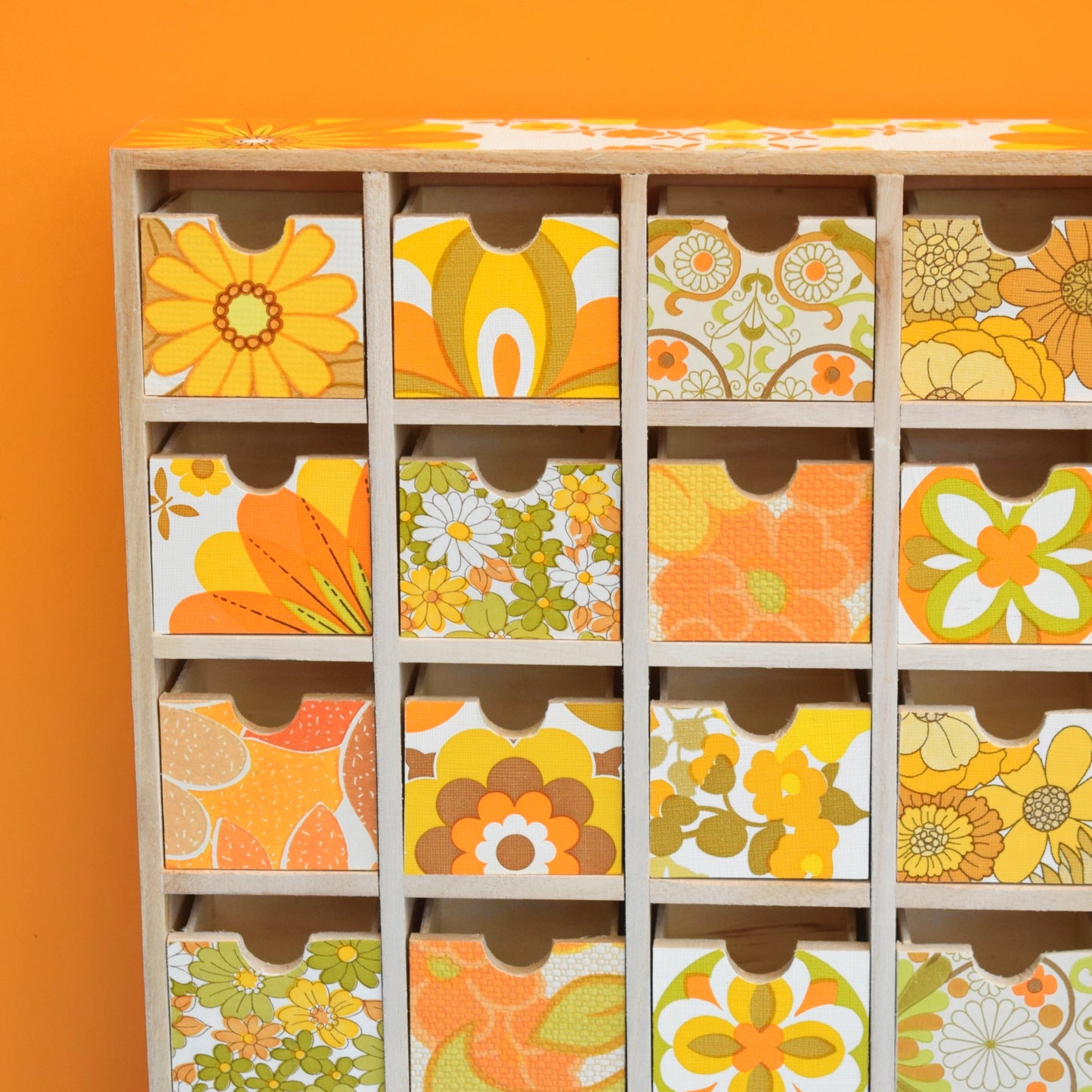 Retro Wooden Multi Drawer Unit - Vintage Wallpapers - Patchwork - Spring Yellows