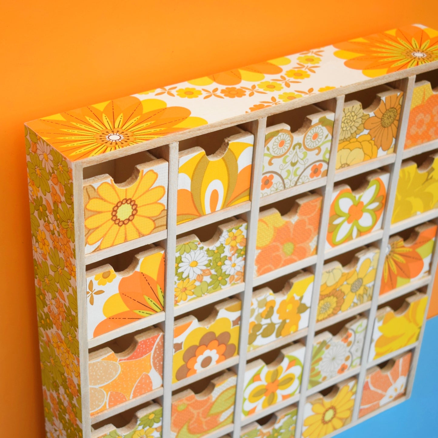 Retro Wooden Multi Drawer Unit - Vintage Wallpapers - Patchwork - Spring Yellows