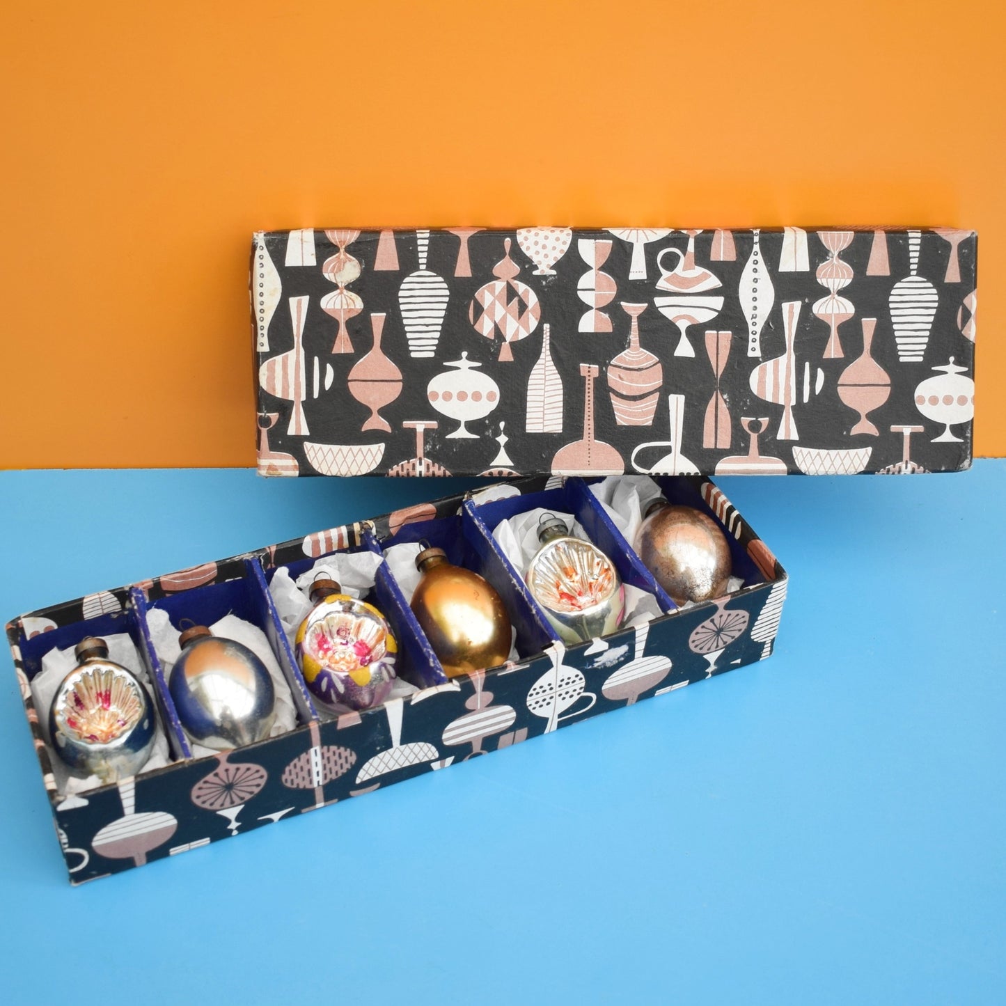 Vintage 1960s Glass Christmas Baubles- Lovely Graog Box