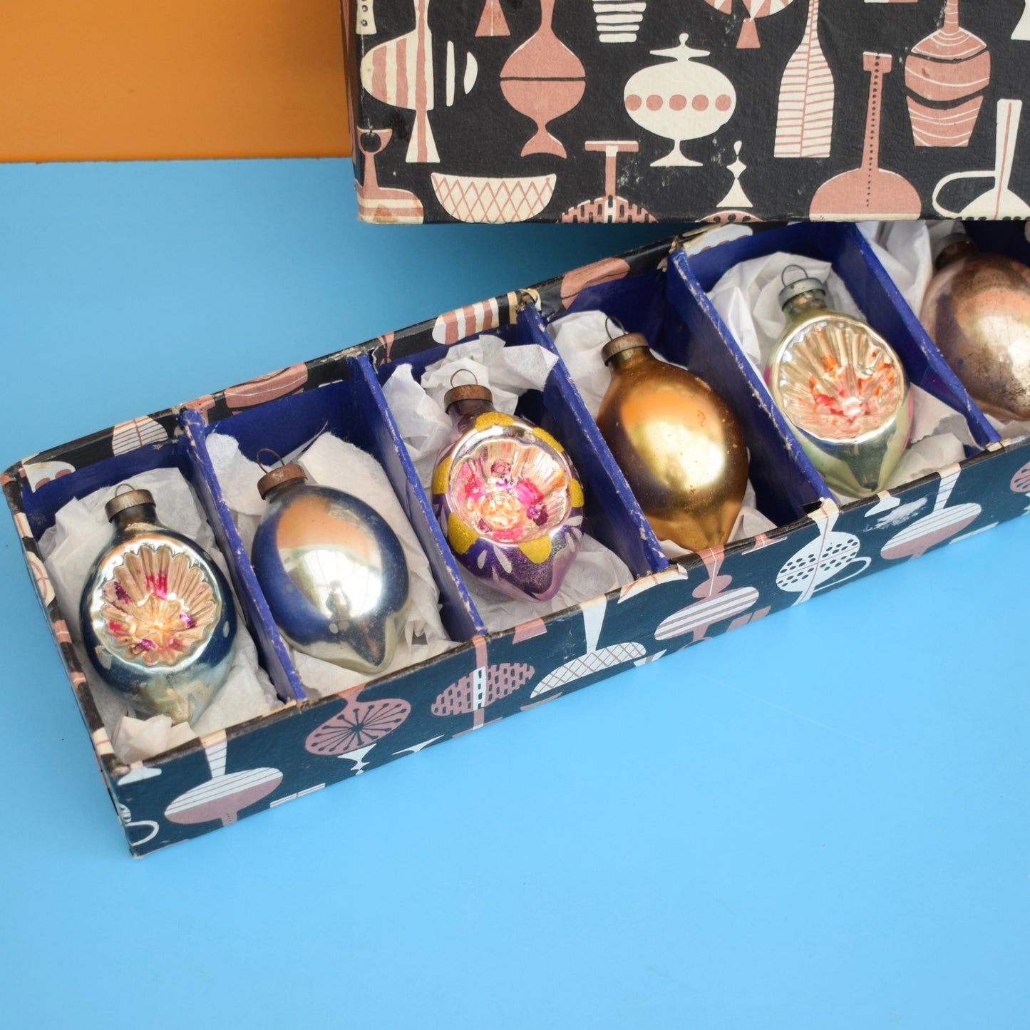 Vintage 1960s Glass Christmas Baubles- Lovely Graog Box