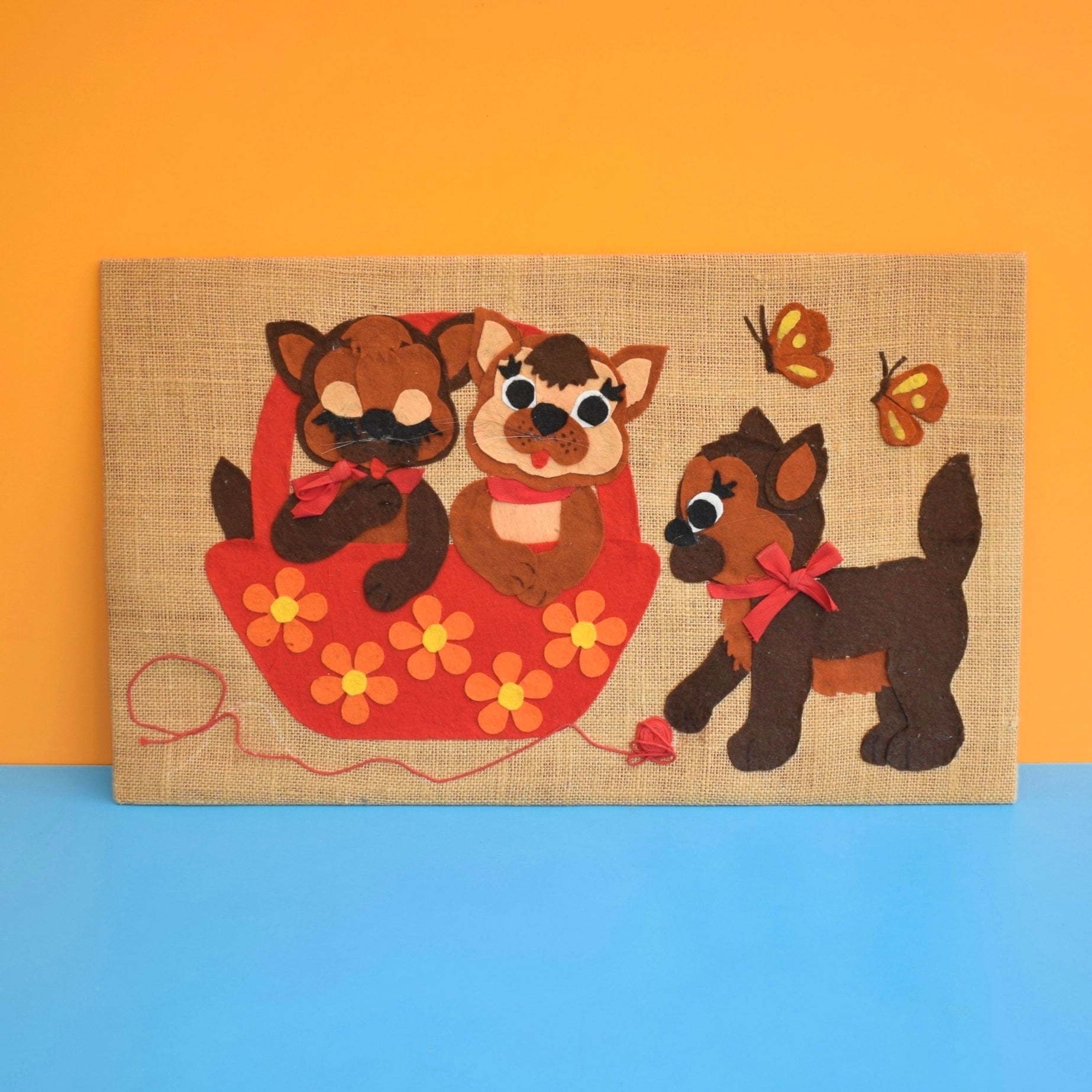 Vintage 1960s Felt Collage / Picture - Cats / Kittens by Vintage