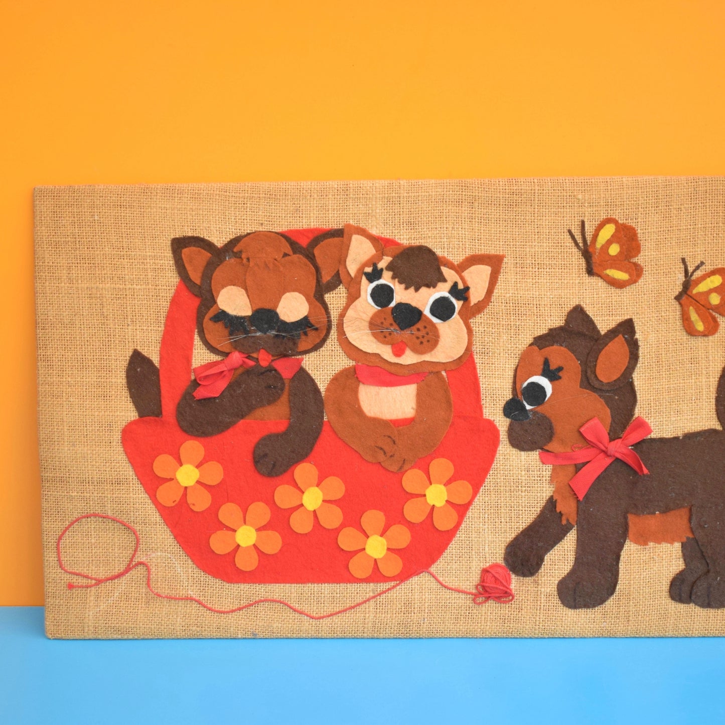Vintage 1960s Felt Collage / Picture - Cats / Kittens by Vintage