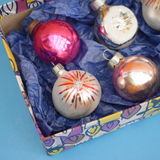 Vintage 1960s Glass Christmas Baubles- Lovely Covered Box