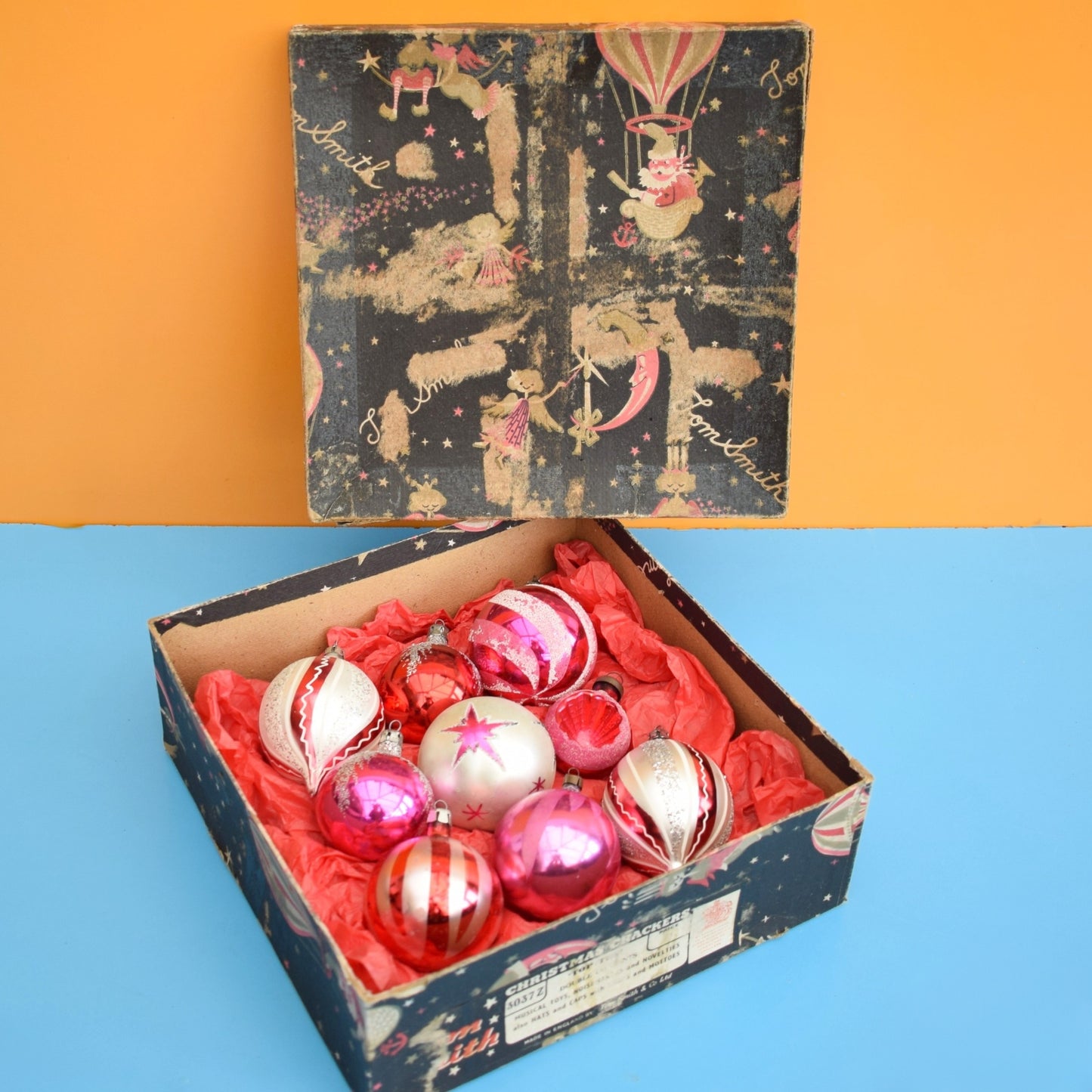 Vintage 1960s Glass Christmas Baubles- Cracker Box