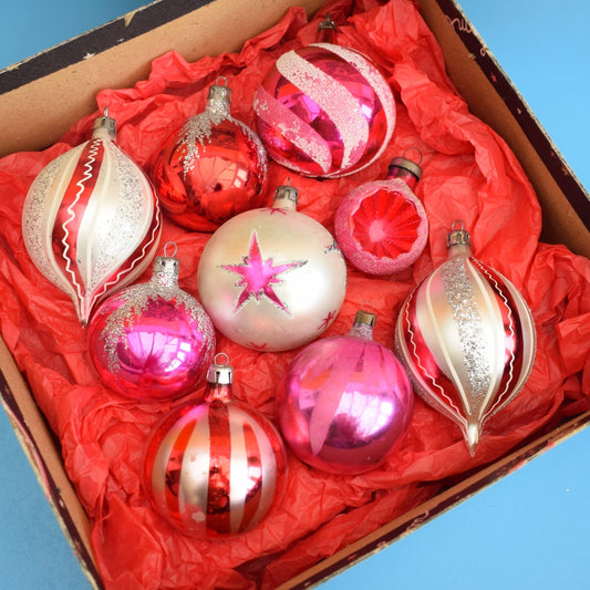 Vintage 1960s Glass Christmas Baubles- Cracker Box