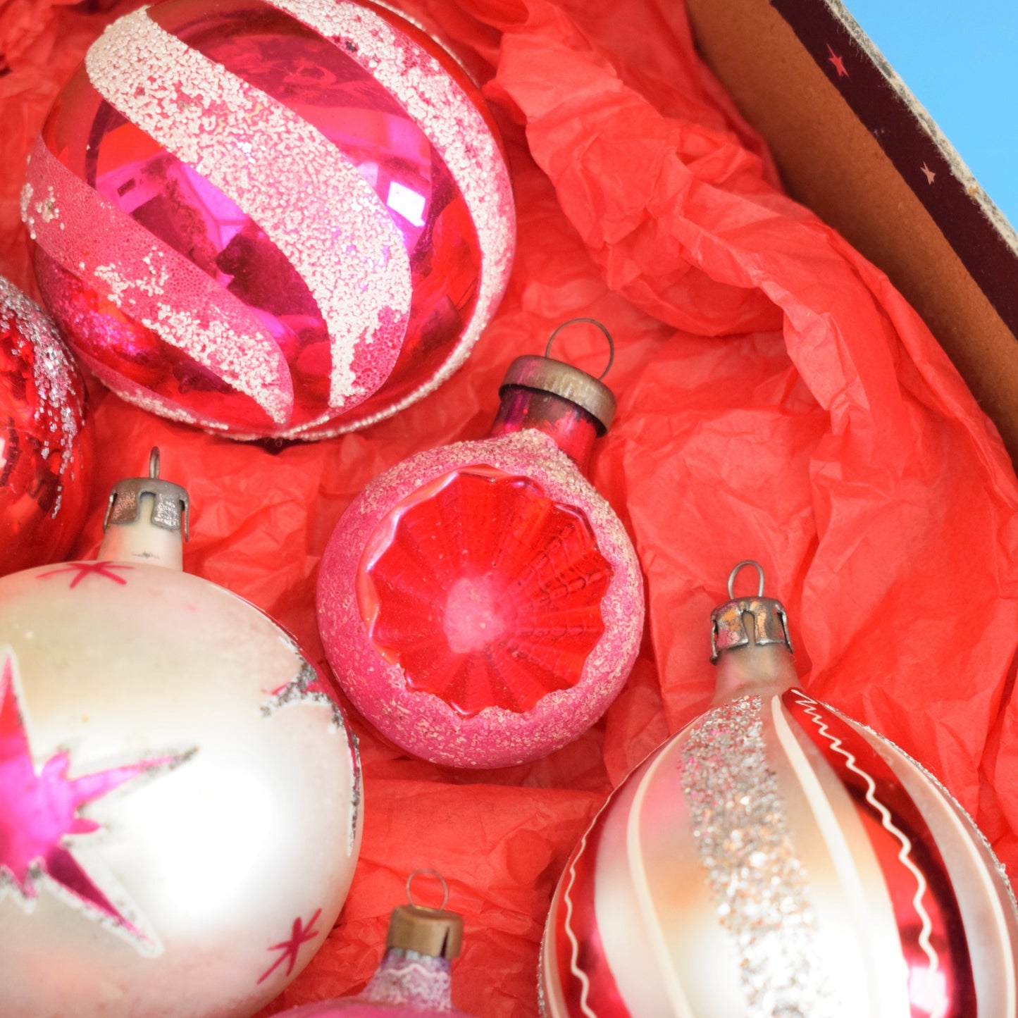 Vintage 1960s Glass Christmas Baubles- Cracker Box