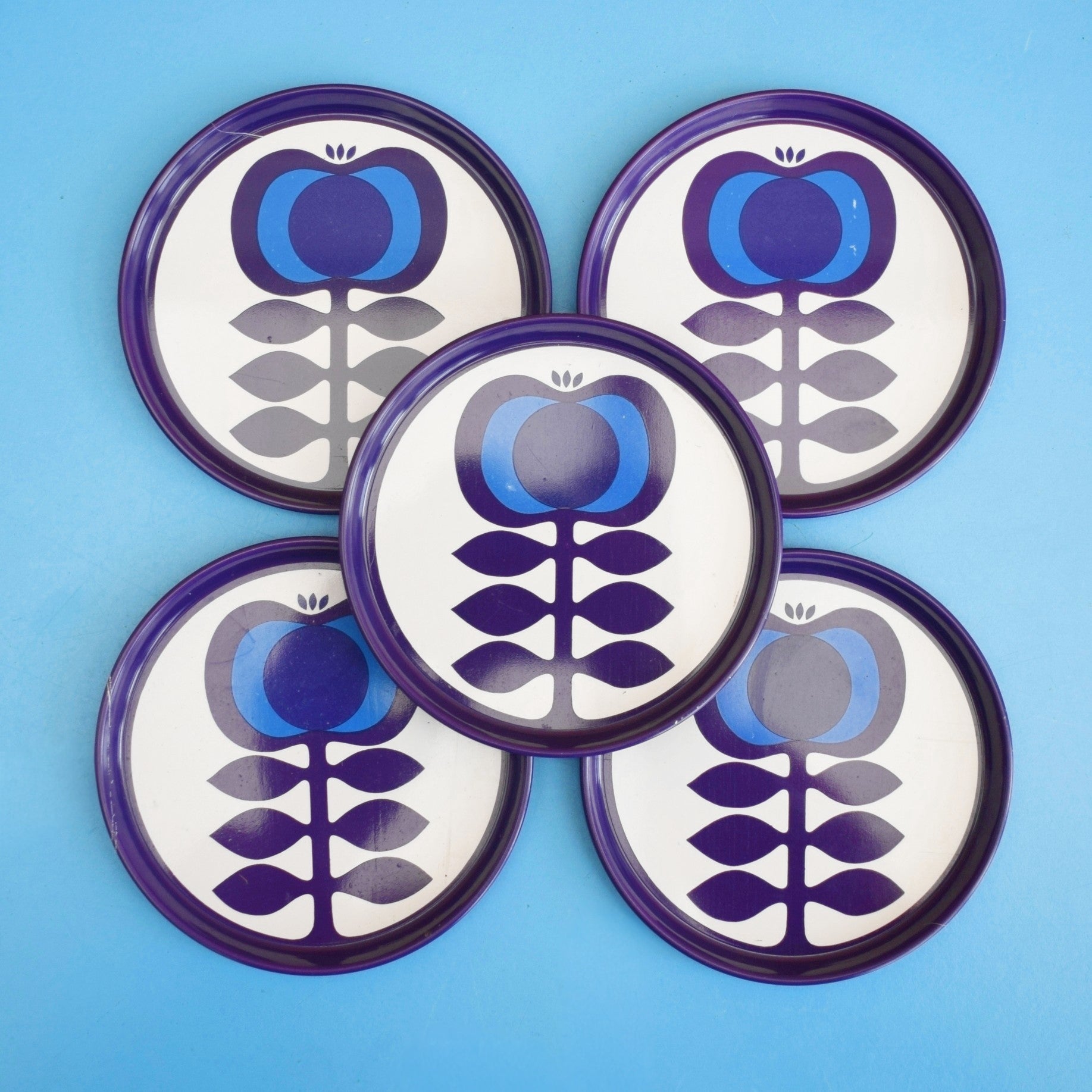 Vintage 1970s Metal Coasters - Kromer- Zolnir - Blue - Boxed x5 by Pineapple Retro