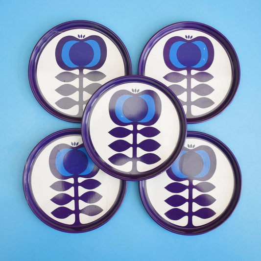 Vintage 1970s Metal Coasters - Kromer- Zolnir - Blue - Boxed x5