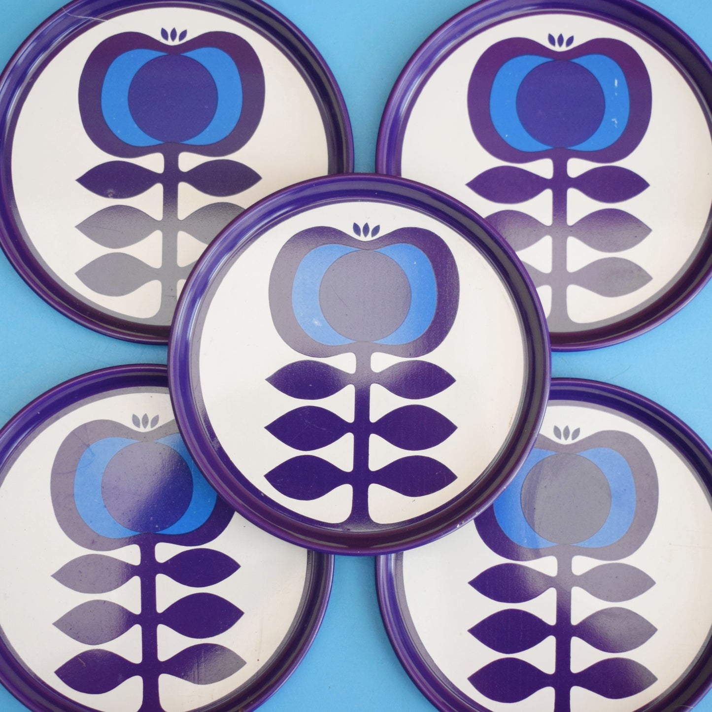 Vintage 1970s Metal Coasters - Kromer- Zolnir - Blue - Boxed x5 by Pineapple Retro